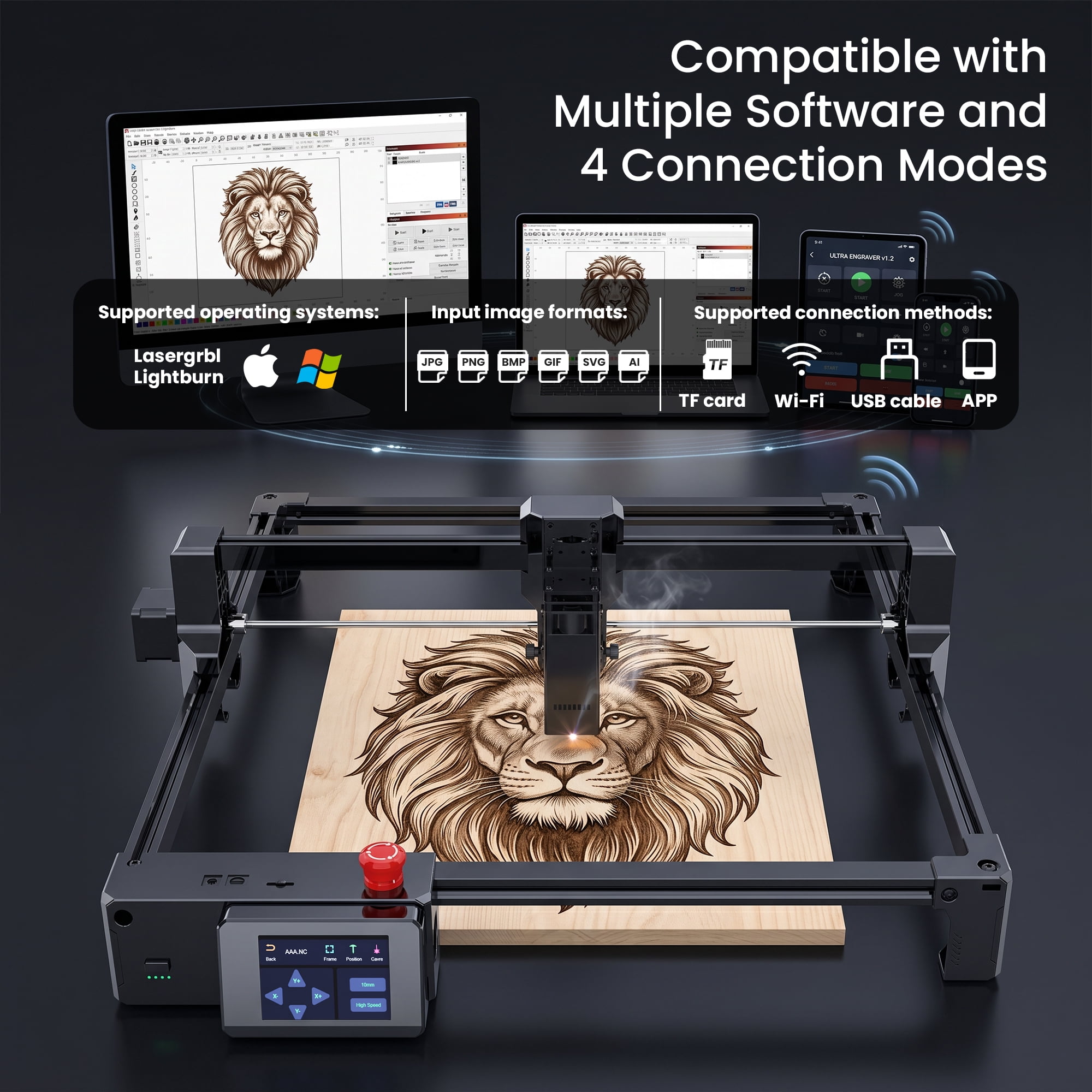 NOVODESK 5W Laser Engraver, 15.7" x 15.7" CNC Laser Cutter and Engraver, 0.08mm High Precision DIY Laser Engraving Machine with Touchscreen, Offline Laser Engraver with WiFi/USB for Wood, Metal, Acry
