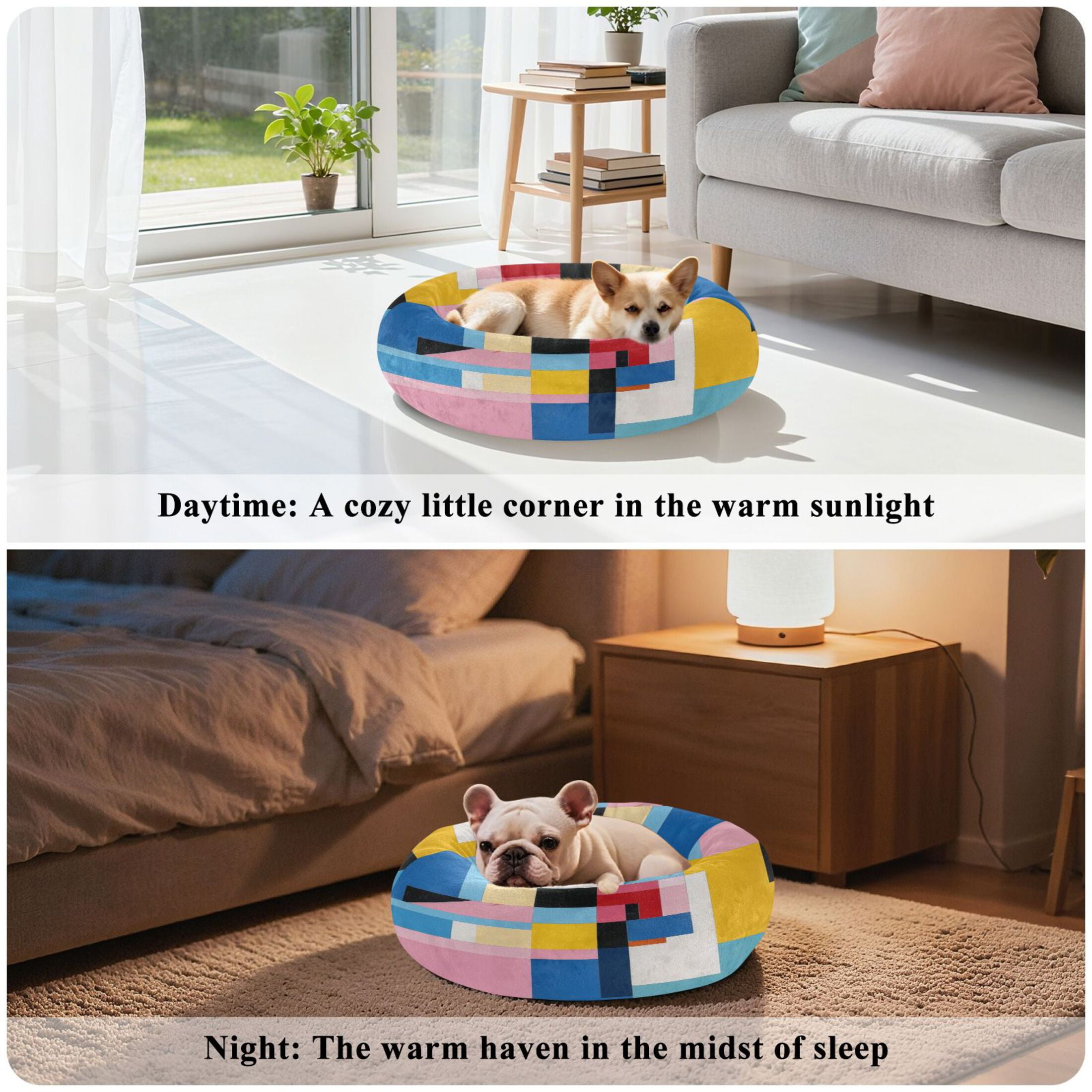 Iauyy Pet Couch Donut Cat Bed for Indoor Cats/Small Dogs Washable & Machine with Non-slip Bottom Calming Cat Furniture, Abstraction (M)