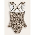 thumbnail image 3 of Kiijoy Girls Leopard Ruffle One-Piece Swimsuit Square Neck Beach Bathing Suit, Sizes 9-10, 3 of 4