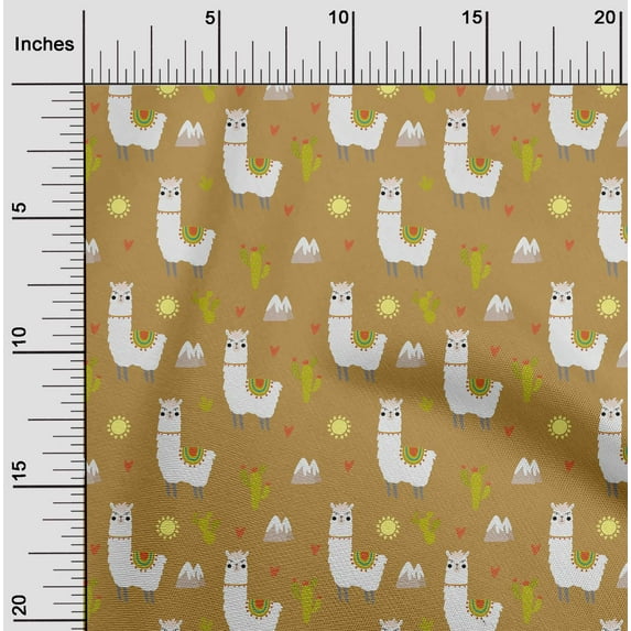 oneOone Cotton Flex Light Brown Fabric Cactus & Sheep Sewing Craft Projects Fabric Prints By Yard 40 Inch Wide
