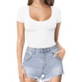 thumbnail image 2 of Xishao Women's Round Neck Short Sleeve T Shirts Basic Bodysuits Xishao ropa, 2 of 2
