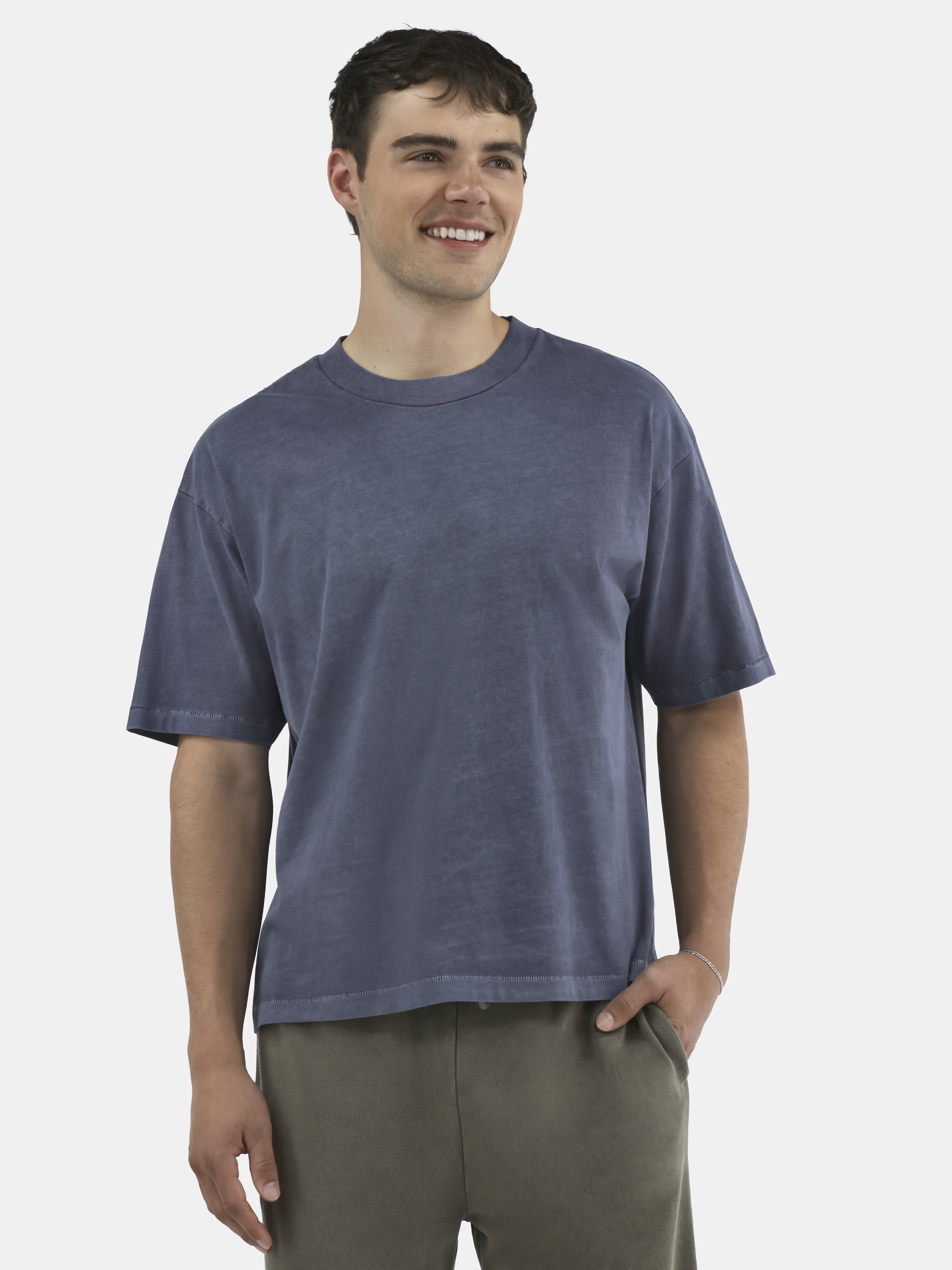 No Boundaries Cotton Oversized Cropped Tee with Short Sleeves, 2-Pack, Men's and Big Men's XS-5XL