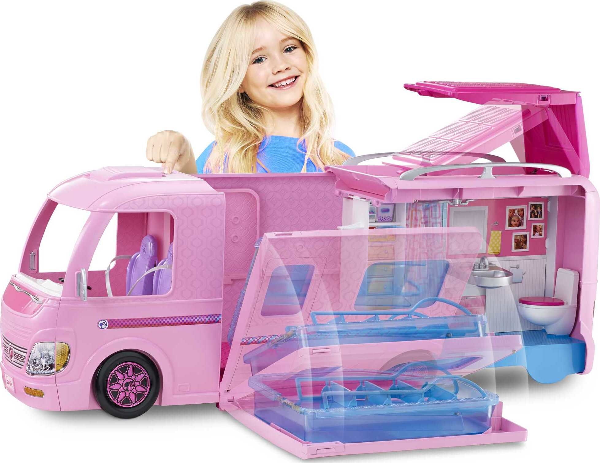 Stol Modregning veltalende Barbie Camper, Doll Playset with 50 Accessories and Waterslide, Dream Camper  - Walmart.com