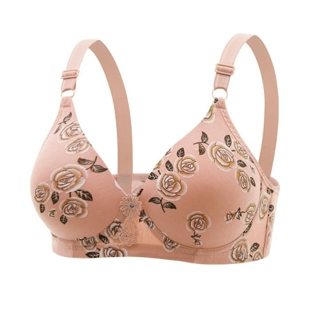 Crunowin Women s Printed Bra  Wire Free Comfort Breathable Push Up Plus Size Everyday Underwear Beige L