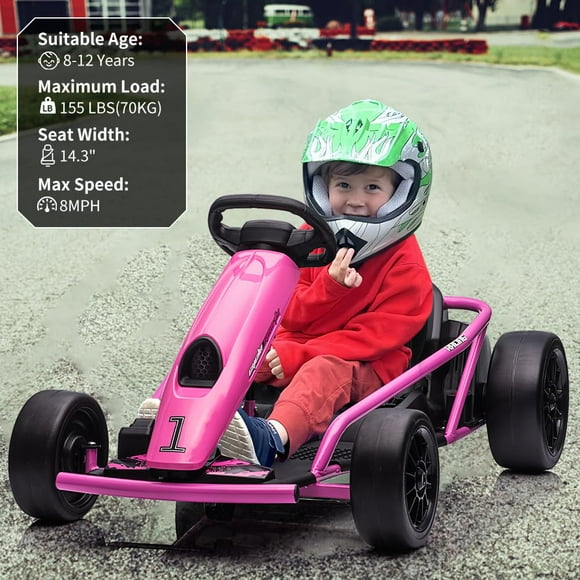 BeesClover 24V Electric Go Kart for Kid8-12 Years with Dual 300w Motors - 8MPH High-Speed Drifting Kart with Music & Horn, 9Ah Large Battery, All-Terrain Ride on Toy