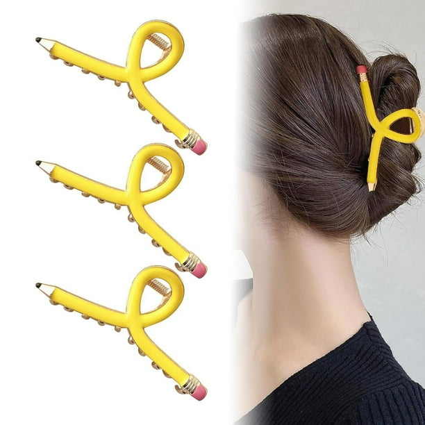 Pinzas para el pelo con forma de lápiz - Pinzas para el pelo con temática escolar para mujeres, agarre antideslizante para todo tipo de cabellos, regalo para profesores y estudiantes