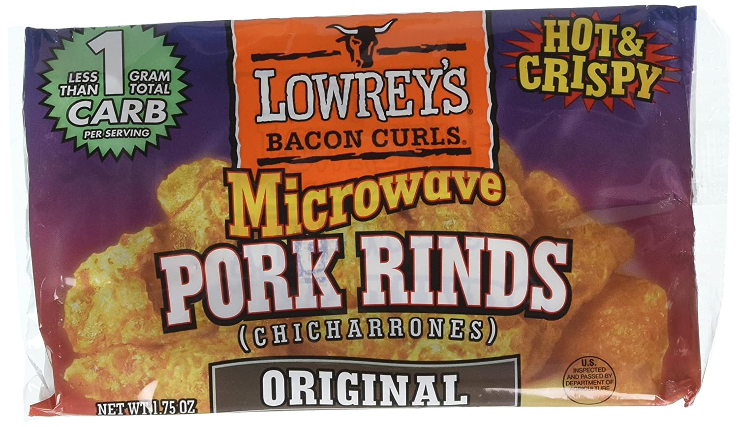 Lowreys Bacon Curls, microwave Pork Rinds Variety Combo, Original & Hot