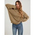 thumbnail image 6 of Women 2-Way Wear Crew Neck Hollow Cable Knit Oversized Long Sleeve Off Shoulder Pullover Sweater Khaki L, 6 of 10