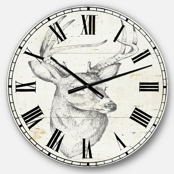 Designart Deer Wild and Beautiful II 23" x 23" Gray Analog Round Traditional Wall Clock, CLM30978-C23