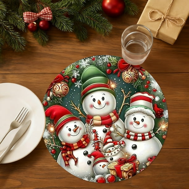 Decoraciones navideñas, adornos navideños, regalos navideños. Mantel individual navideño de 1 pieza, 38x38 cm (15x15 pulgadas). Manteles individuales de lino para mesas navideñas de invierno, ideales