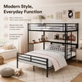 thumbnail image 6 of Miniyam Twin Over Full Bunk Bed with Built-In Desk – Metal Space-Saving Bed for Kids, Teens, Dorm Rooms, Black, 6 of 7