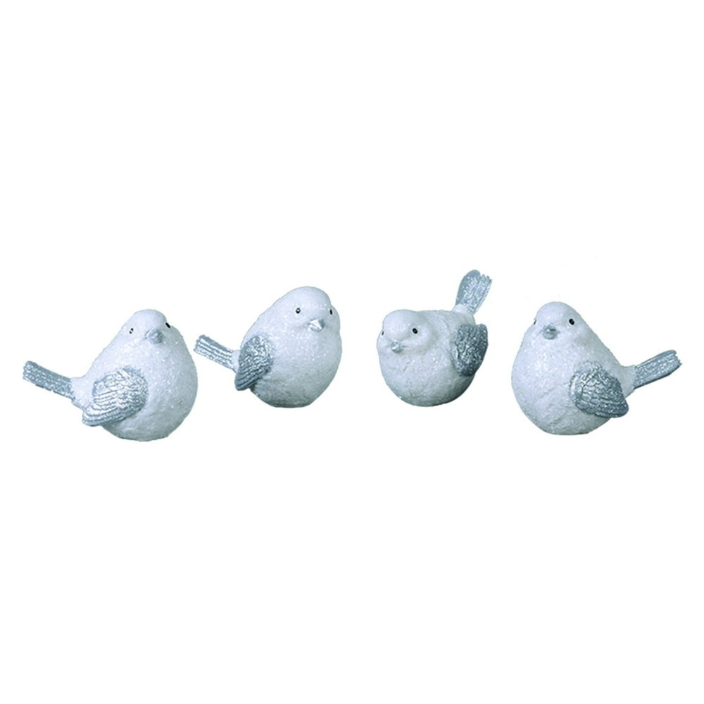 Set of 4 White and Sliver Wing Bird Christmas Figurines 4