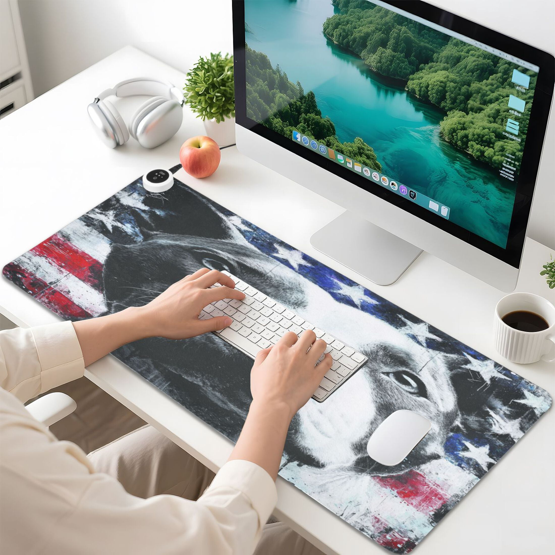 Large Heated Desk Mat Mouse Pad 31.5"x13"PU Leather Graphene Heating Desk Warmer with 3 Temperature Settings 110V US Plug Non-Slip Warm Pad for Home, Office, and Gaming Guardian Of The Old Glory