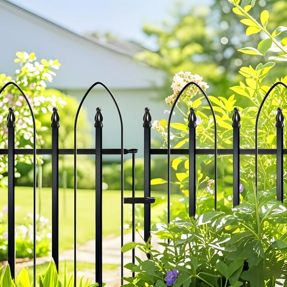 Garden Fence 32 inch H x 24 inch W, 5 Panels (4 Panels 1 Gate,Total 10 feet) Metal Decorative Border Folding Fence, Landscape Fencing for Dog Flower Bed, Yard, Animal Barrier