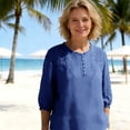 thumbnail image 4 of HOMBOM Blue Y2k Tops Women Casual 3/4 Sleeve Plus Size Solid V-Neck Tunic Blouse L, 4 of 5