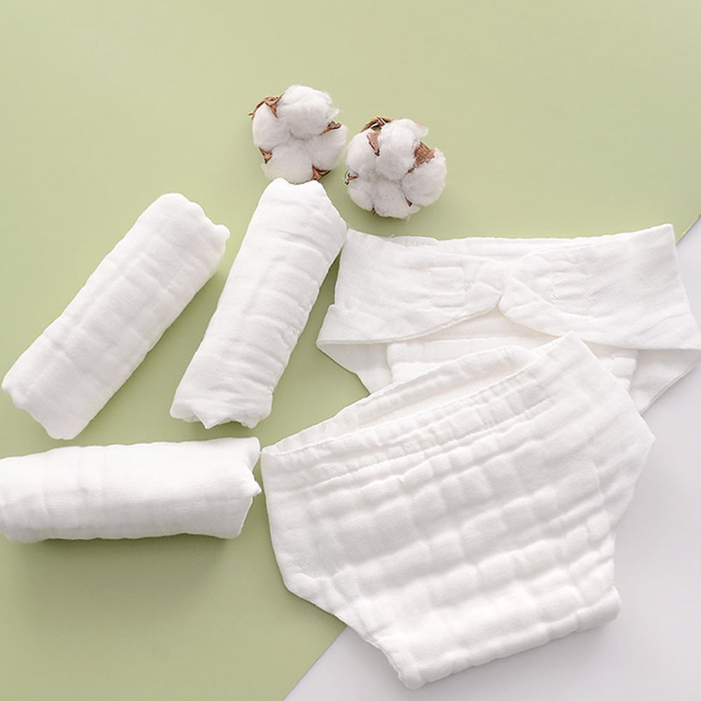 Homoyoyo 5-Pack Baby Cotton Nappies Reusable Soft Breathable Diapers Prevent Irritation for Sleep Use White