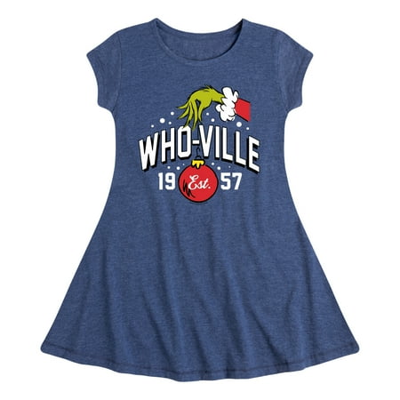 

Dr. Seuss The Grinch - Christmas - Who-Ville Est. 1957 - Toddler & Youth Girls Fit & Flare Dress