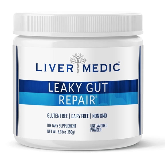 Liver Medic Leaky Gut Repair Max Support, Gut Health Supplement L-Glutamine, NAG, Aloe, Slippery Elm Bark, for IBS, Heartburn, GERD, Non-GMO Powder (180 Grams)