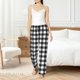 thumbnail image 4 of Balery Black White Plaid Pantalones de pijama para mujer, pijamas ultraligeros, pantalones de estar por casa-Small, 4 of 6
