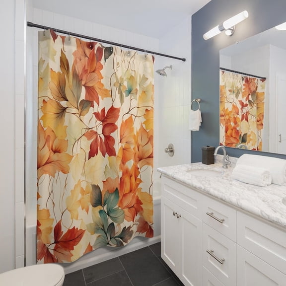 Autumn Fall Leaves Shower Curtain, Polyester, Warm Red Colors, Foliage, Home Decor, Bathroom Decoration, Vibrant Leaves Bathroom, Autumn Floral Shower Curtain