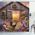 thumbnail image 3 of Rustic Shower Curtain, Rooster Vintage Barn Colorful Flowers and Sunset Farmhouse Concept, Cloth Fabric Bathroom Decor Set with Hooks, 69" W x 70" L, Mauve Taupe and Multicolor, 3 of 8