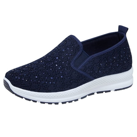 

Bnwani Sandals Shoes for Women Fashion Women Solid Flying Shoes Casual Mesh Lacing Pumps Flat Sequins Sports Shoes Navy 7