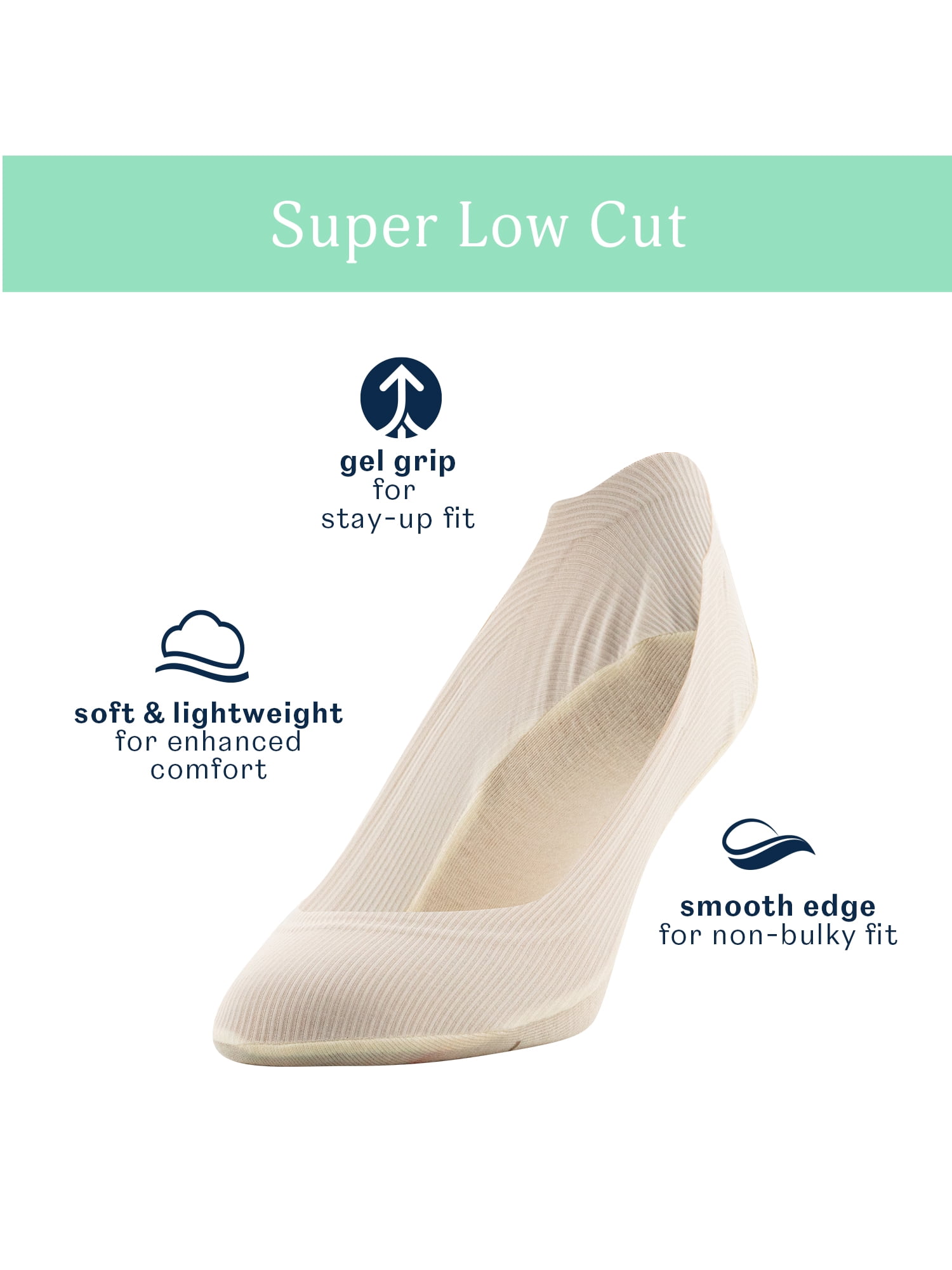 PEDS Women's Smooth Edge Rib Super Low Cut Socks Assorted, 3 Pairs, Sizes 8-12