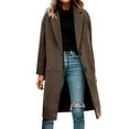 thumbnail image 2 of Womens Camel Mid-Long Double-Breasted Notch Lapel Wool Blend Overcoat Winter Clothes, 2 of 6