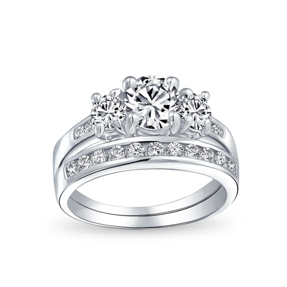 Bling Jewelry Womens Classic 3CT Round Cocktail Statement Ring CZ Sterling Silver Engagement Set