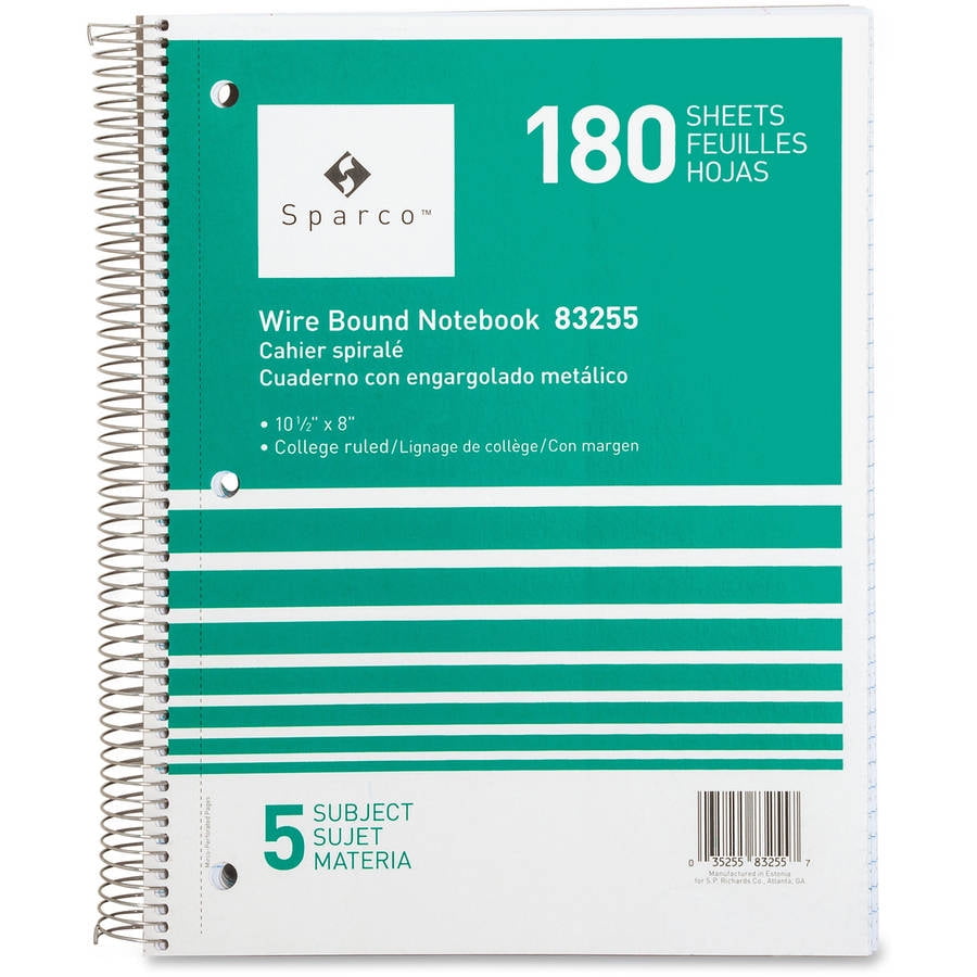 Sparco Quality Wirebound 5-Subject Notebook, Assorted Colors