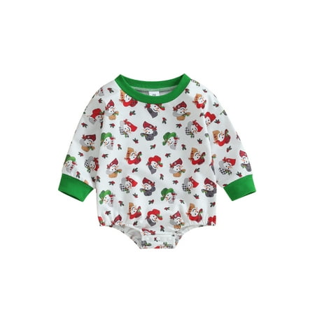 

FEORJGP Infant Newborn Baby Christmas Romper Classic Snowman Cowboy Print Long Sleeve Bodysuit Crew Neck Jumpsuit Playsuit
