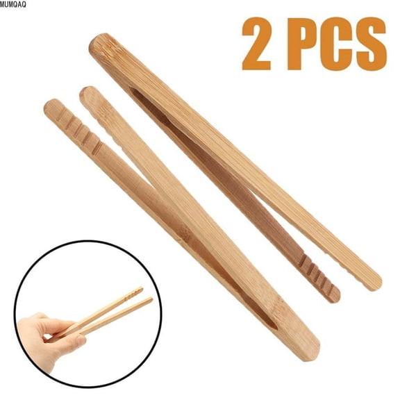 MUMQAQ 2 Pcs Bamboo Toaster Tongs for Toast Pickles Tea Cooking Kitchen Tongs