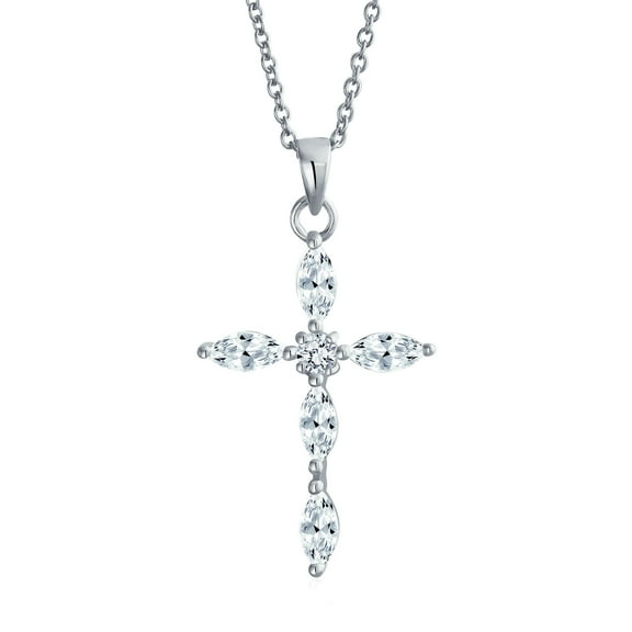 Bling Jewelry Womens Bridal Necklace Marquise Cubic Zirconia Cross Pendant in Sterling Silver