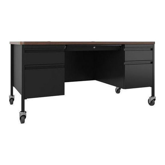 Lorell Desk, Double-Pedestal, Mobile, 60"x30"x29-1/2", Walnut/BK (LLR66945)