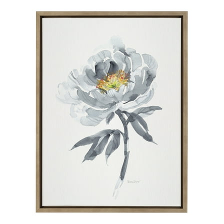 Kate and Laurel Sylvie Gray Bloom Framed Canvas Wall Art by Patricia Shaw, 18x24 Gold, Beautiful Flower Art for Wall