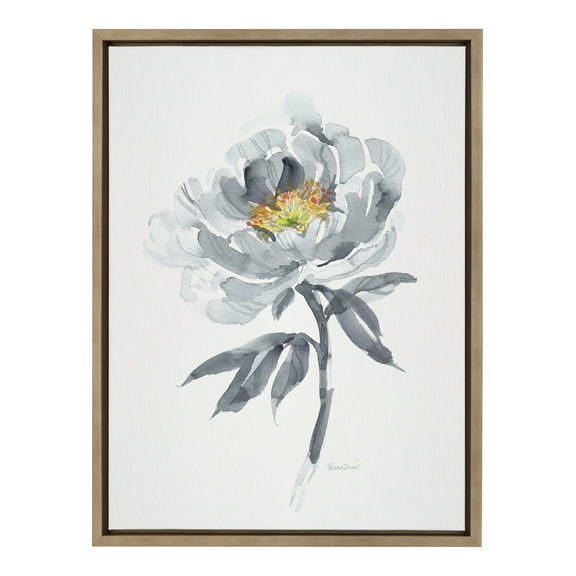 Kate and Laurel Sylvie Gray Bloom Framed Canvas Wall Art by Patricia Shaw, 18x24 Gold, Beautiful Flower Art for Wall