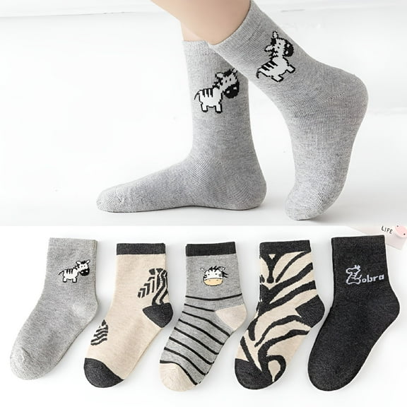 TELOLY Toddler Kids Boys Crew Socks Athletic 100% Cotton Socks for 1 - 12 Years Girls & Boys, 5 Pairs