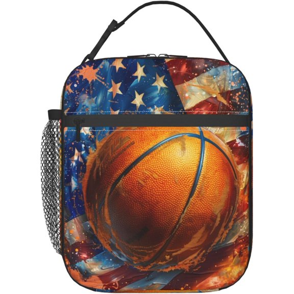 Insulated Lunch Box for Basketball Lunch Box for Work Picnic Travel Hiking Beach or Fishing Home Birthday Gift Sport Basketball Theme Lunch Bag