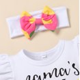 thumbnail image 4 of IBTOM CASTLE Newborn Baby Girls Casual Clothes Ruffles Sleeve Romper + Fruit Floral Bottoms Shorts + Headband 3PCS Summer Birthday Outfits 9-12 Months Lemon, 4 of 8