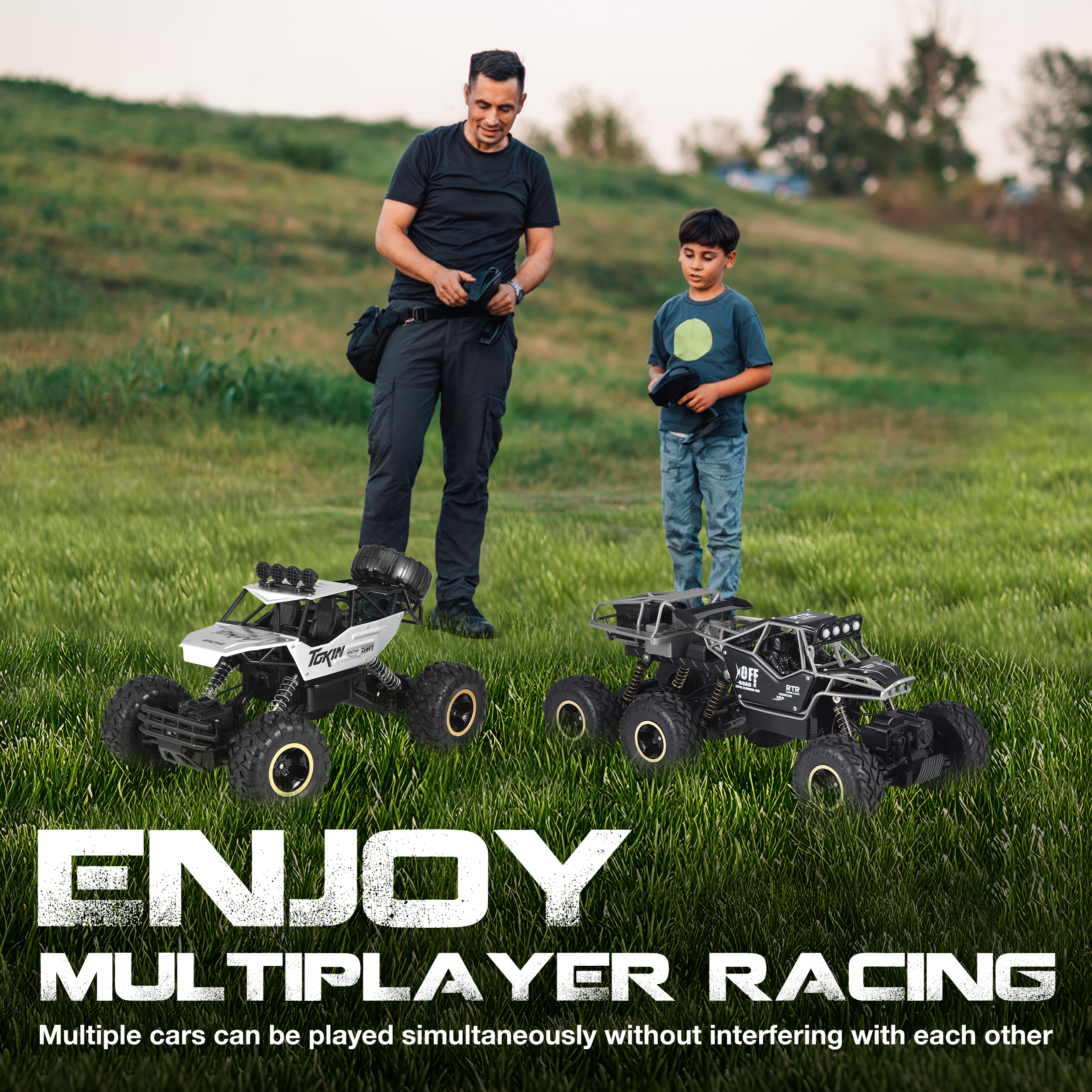 AMTPM 1:12 Large RC Cars,4WD Large Remote Control Monster Truck 2.4 GHz Alloy RC Cars for Kids Adults Age 6 + Birthday Gifts ，2 Batteries(Black)