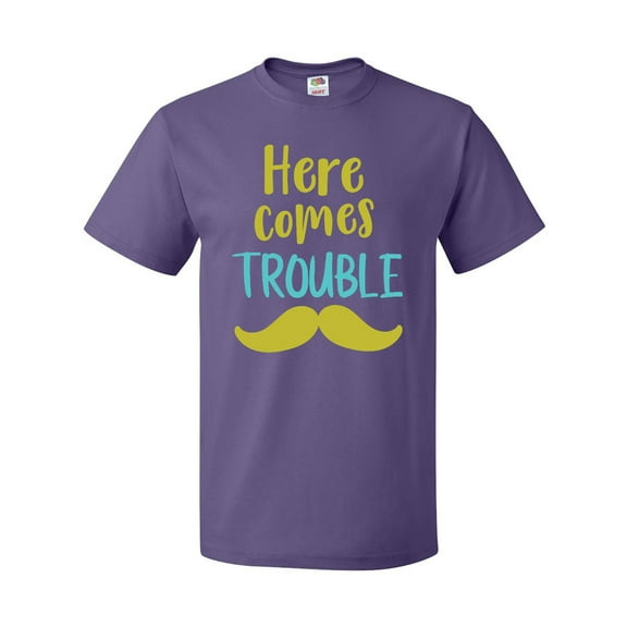 Inktastic Here Comes Trouble, Mustache - Blue Green T-Shirt