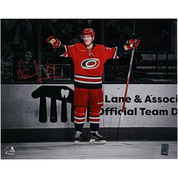 Andrei Svechnikov Carolina Hurricanes Autographed 16" x 20" Red Jersey Celebrating Spotlight Photograph - Fanatics Authentic Certified