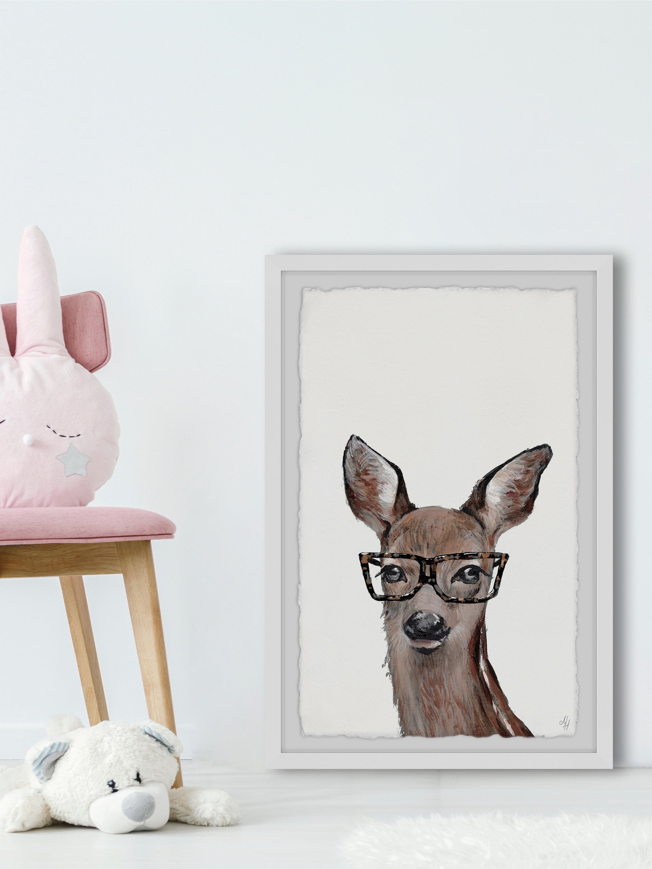 Marmont Hill Brown Hippie Deer Framed Wall Art, 12" x 1.5"