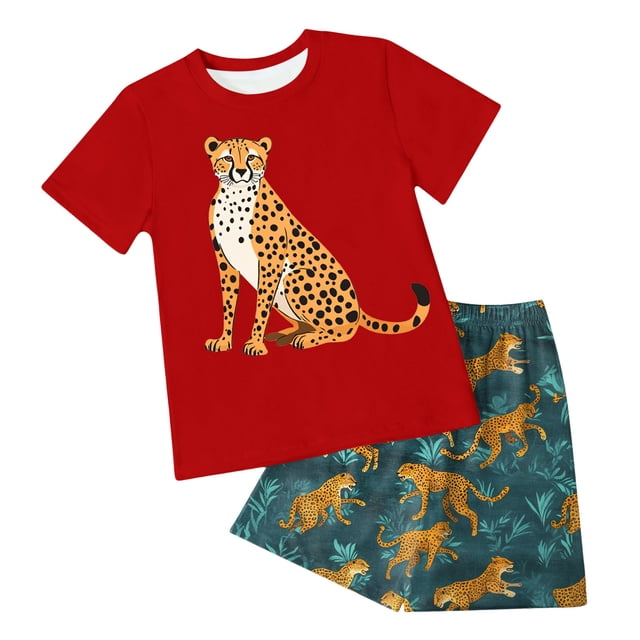 Zshosam Pyjama Garçon Unisexe-Bébé à Manches Courtes 2 Pcs Taille 2T 3T, (Rouge 2-3 Ans)