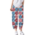 thumbnail image 5 of WTOBBY Women's Retro Stripe Print Elastic Waist Pants - Casual Wide Leg Trousers with Side Pockets & Breathable Linen Blend for Weekend Adventures,Blue L, 5 of 5