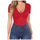 thumbnail image 1 of Camiseta básica ajustada de manga larga y cuello en V para mujer, de rayón elástico/spandex - S-L, 1 of 5