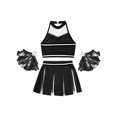 thumbnail image 4 of Xnihocha Girls Classic Cheerleading Team Uniform Mesh Splice Crop Top with Pleated Boxer Skirts Rooter Stage Suit Black 16, 4 of 5