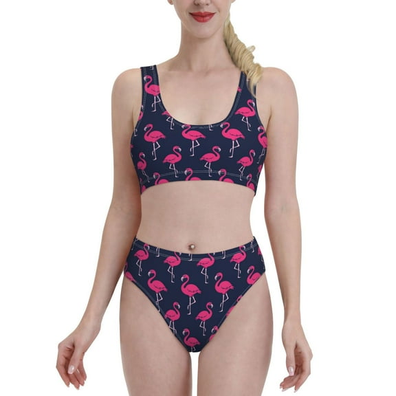 Vsdgher Womens High Waisted Bikini Sets Two Piece Swimsuit Cute Flamingo Print Tummy Control Bathing Suit-Small