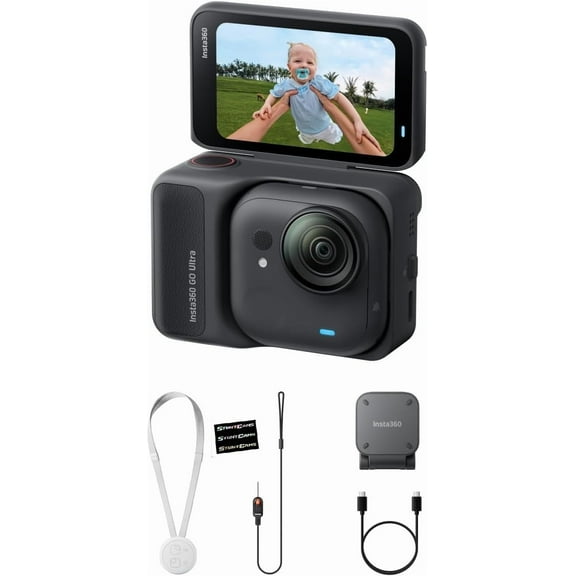Insta360 GO Ultra Standard Bundle Midnight Black - Tiny Hands-Free 4K Cam, Lightweight & Portable, Low Light Excellence, Mount Anywhere, FlowState Stabilization, 200 Min Battery Life