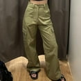 thumbnail image 4 of USNSM Women's High Waist Cargo Trousers Baggy Y2K Wide Leg Cargo Pants Workout Streetwear Straight Pants with Pockets Army Green S, 4 of 8